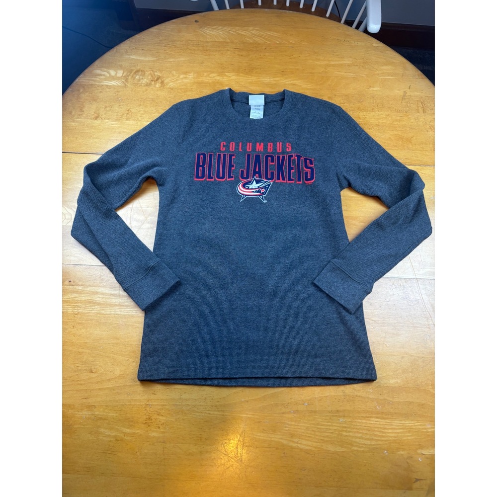 NHL Columbus Blue Jackets Mens Large Gray Waffle Knit Thermal Long Sleeve Shirt
